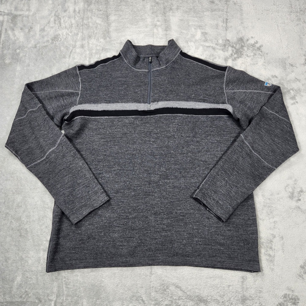 Kuhl Men's Charcoal Gray Half-Zip Pullover with Black & Light Gray Stripes